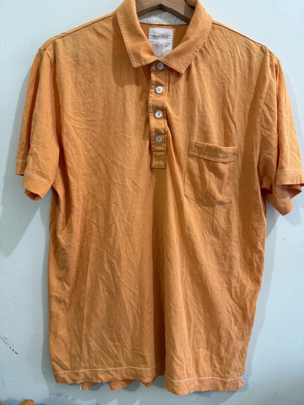 Billy Reid Sunset Orange Short-Sleeve Polo with Pocket